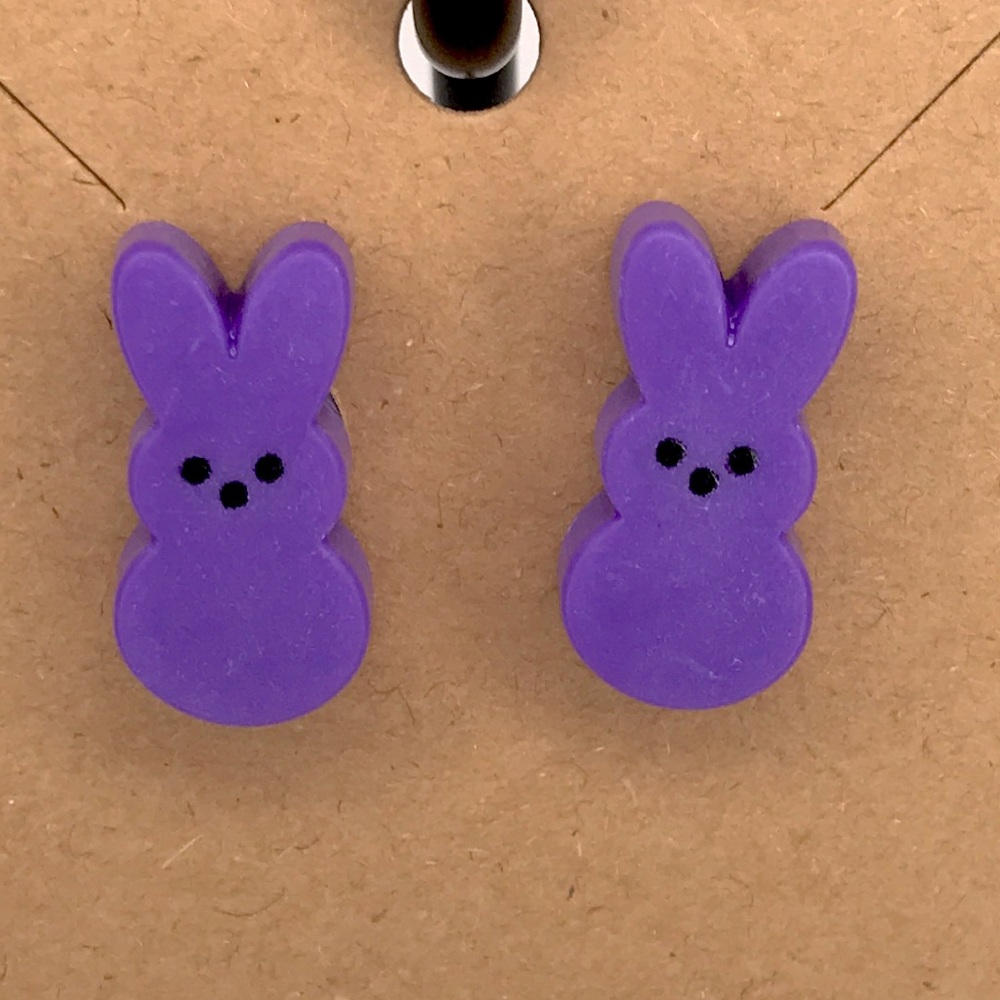 Purple Bunny Peep Stud Earrings Fashion Jewelry - Picture 5 of 5